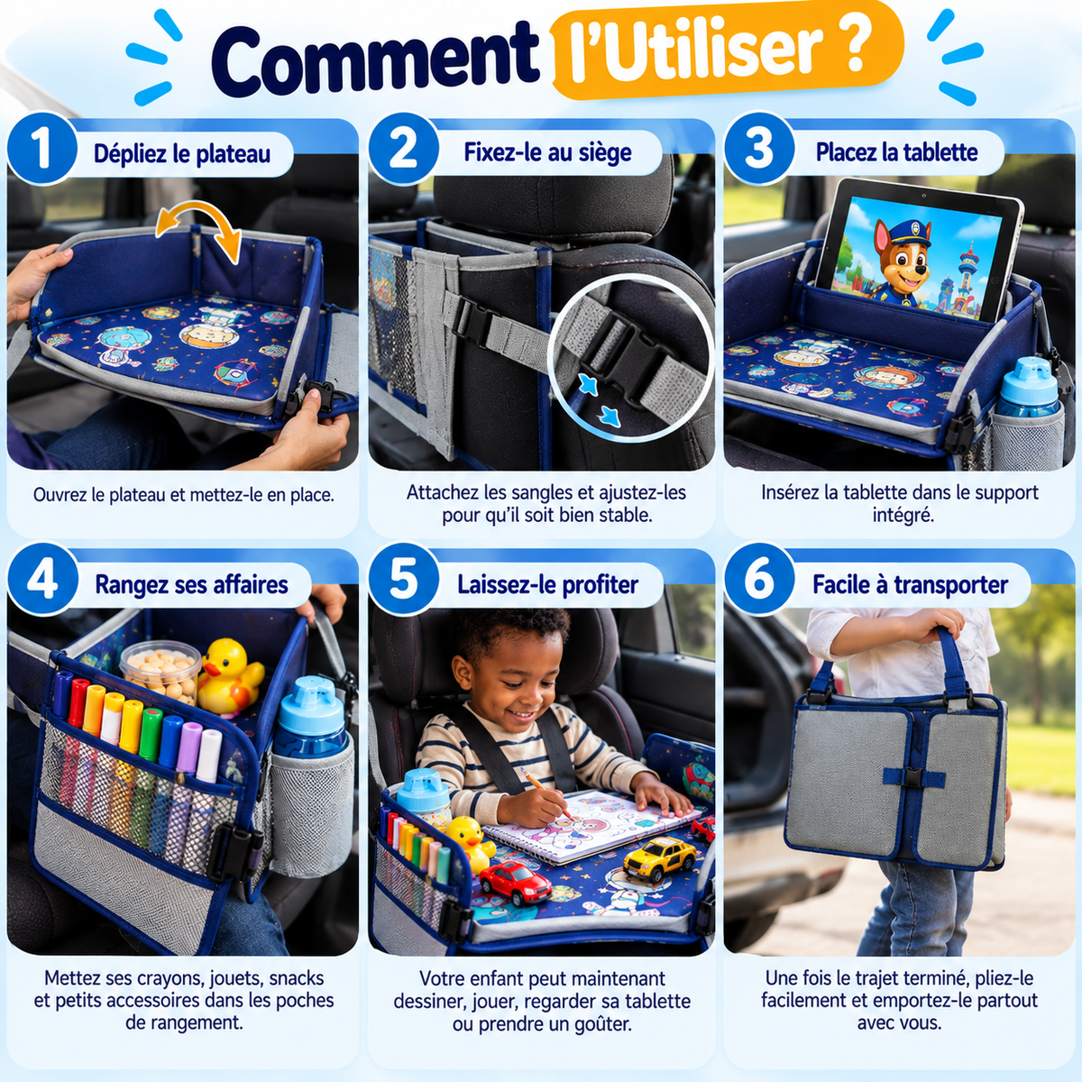 Plateau de Voyage Enfant Multifonction | Transformez Chaque Trajet en Moment de Plaisir 🚗✨