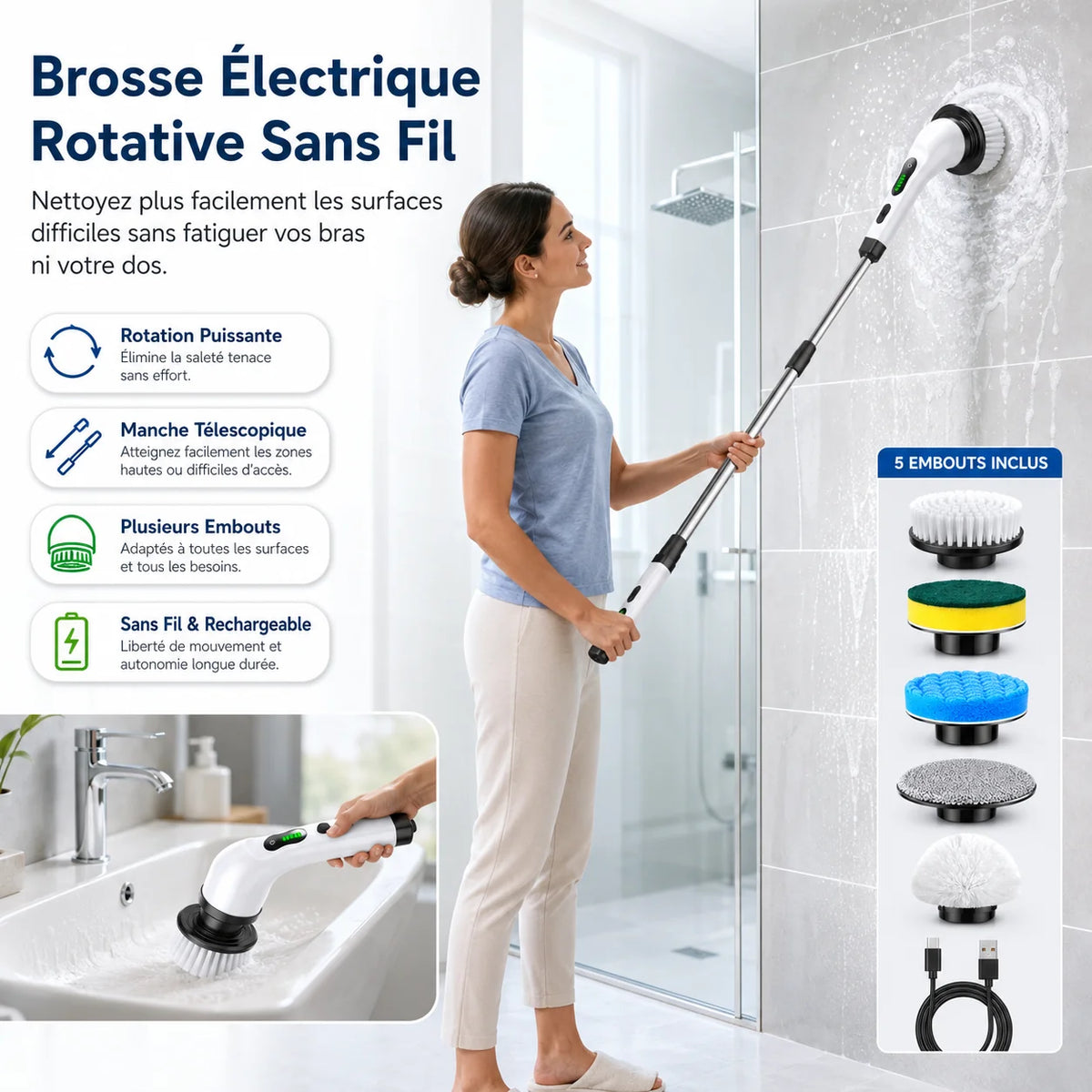 TurboScrub™ Brosse Électrique Rotative | Nettoyez Plus, Frottez Moins