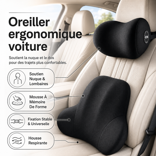 ErgoComfort™ Oreiller Ergonomique Voiture | Confort Nuque & Dos