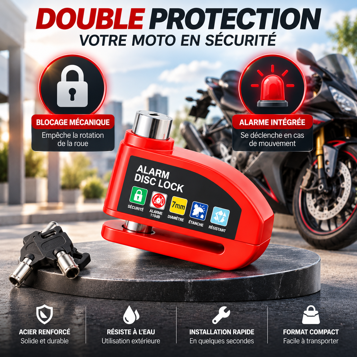 🔒 Antivol Bloque-Disque avec Alarme | Une protection simple pour votre moto au quotidien
