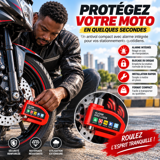 🔒 Antivol Bloque-Disque avec Alarme | Une protection simple pour votre moto au quotidien
