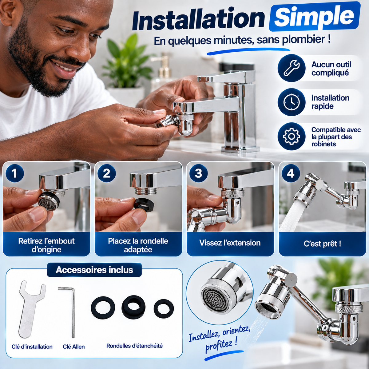 🚰 Extension de Robinet Rotative 1080° | ORIENTEZ L’EAU EXACTEMENT OÙ VOUS EN AVEZ BESOIN