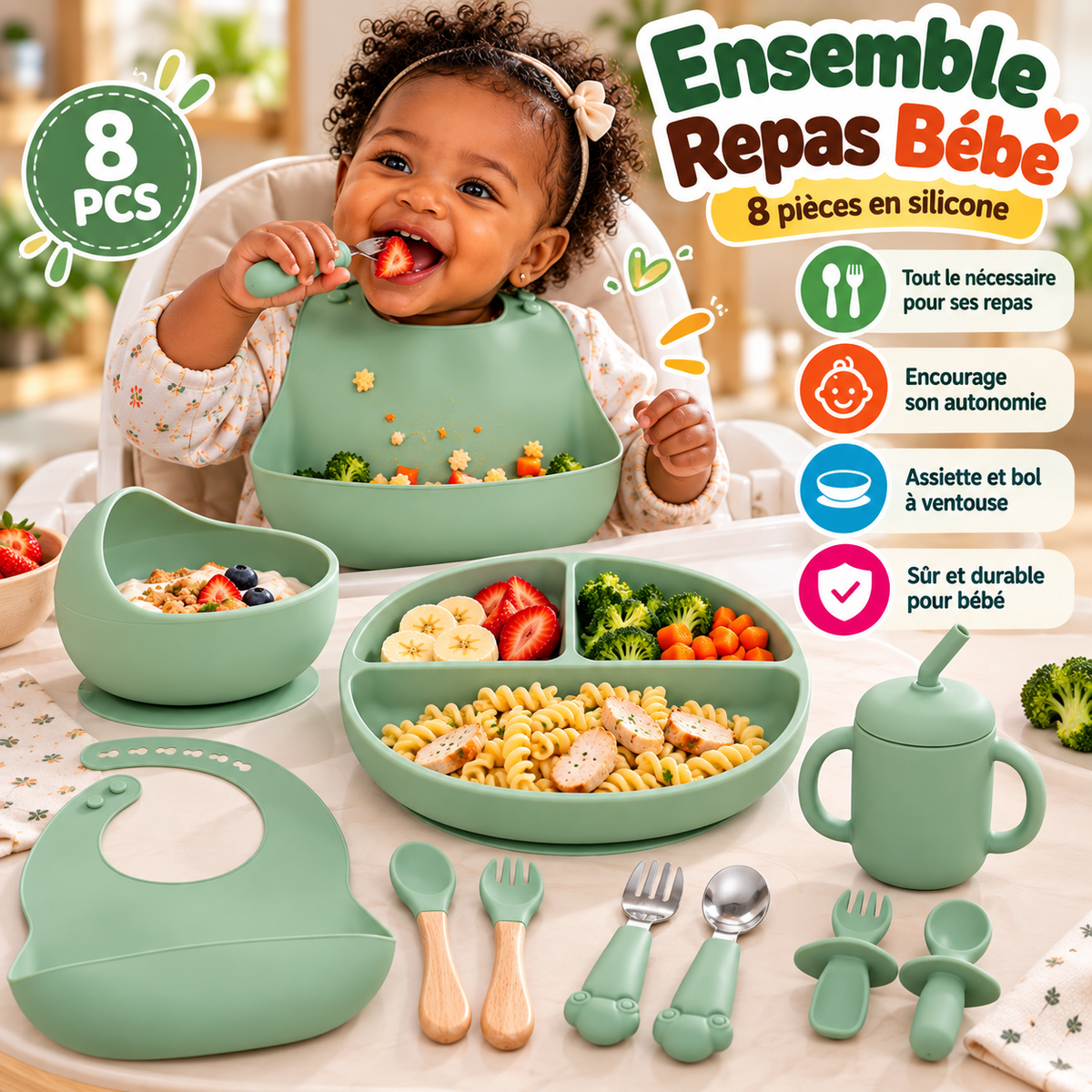 🍽️ Ensemble Repas Bébé en Silicone | SES PREMIERS REPAS EN TOUTE AUTONOMIE 👶