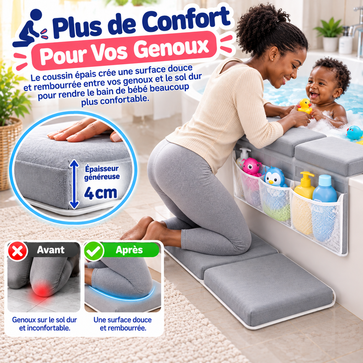 🛁 Coussin Confort pour Bain de Bébé – Genoux & Coudes
