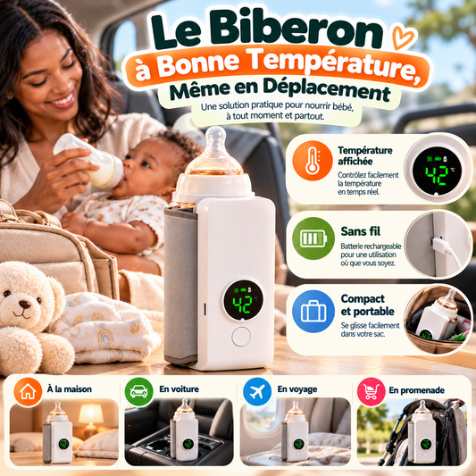 🍼 Chauffe-Biberon Portable Sans Fil | 🌡️ LE BIBERON À BONNE TEMPÉRATURE, OÙ QUE VOUS SOYEZ