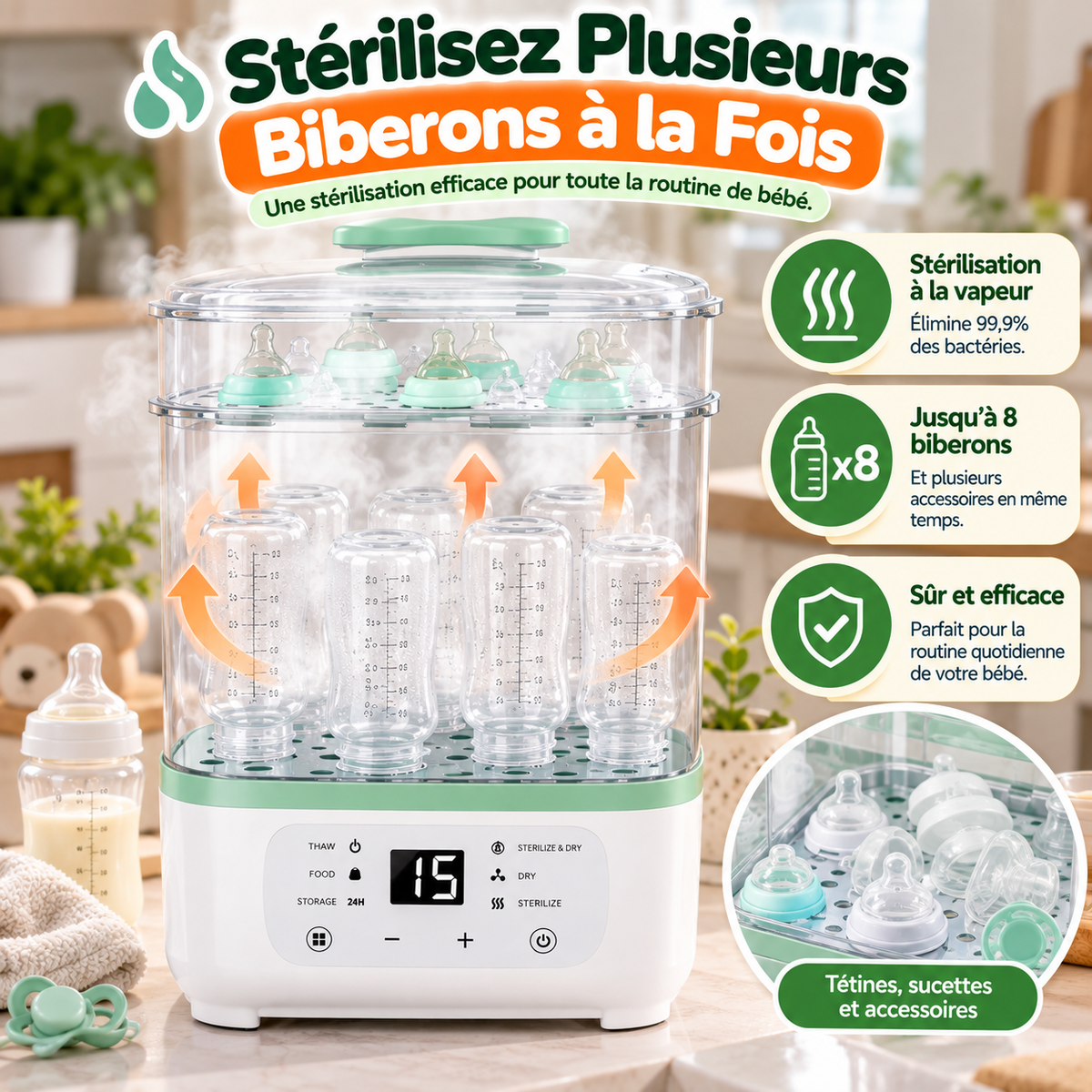 🍼 Stérilisateur & Séchoir Multifonction pour Biberons