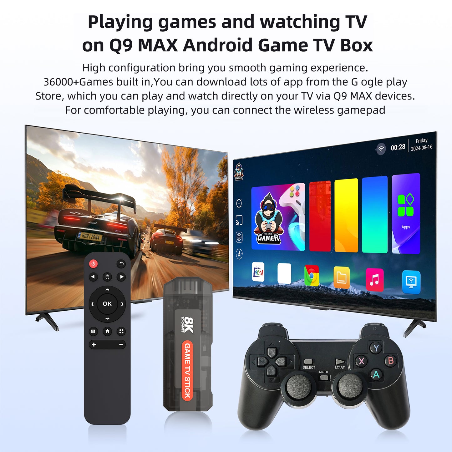 PlayMax® – Console Android 8K Plug & Play +10 000 Jeux