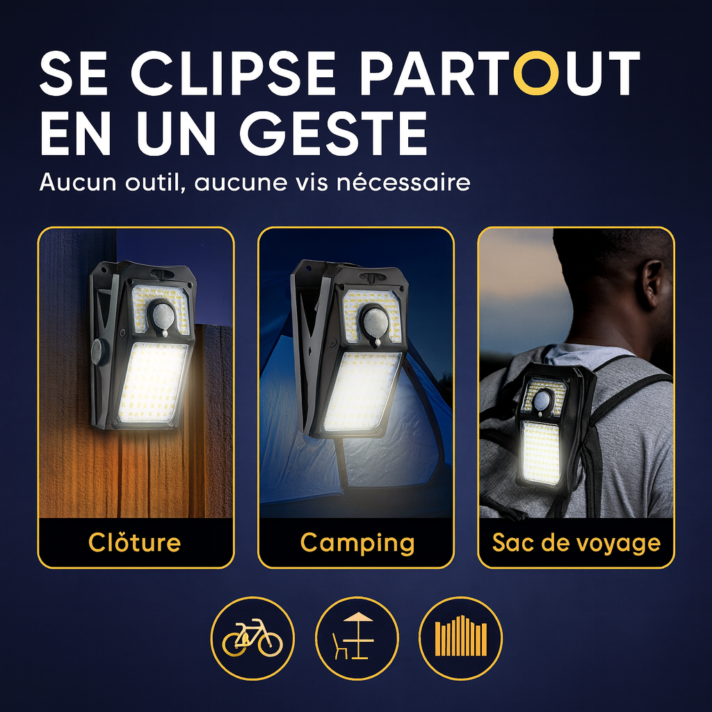 🔦 Lampe Solaire à Clip Anti-Coupure