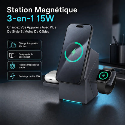 Chargeur Magnétique 3-en-1 | Un Seul Coin Pour Tous Vos Appareils