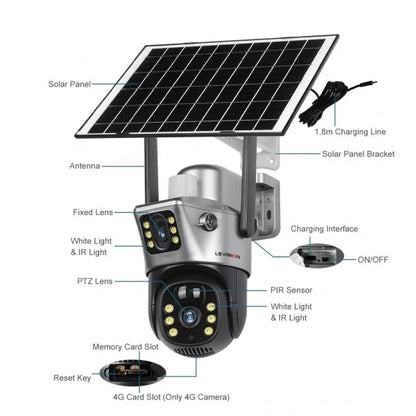 LSVision™ – Caméra de Surveillance PTZ 4G Solaire Double Objectif 10MP